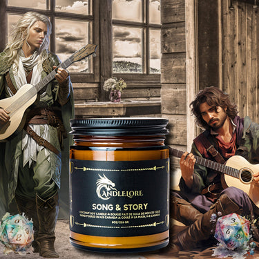 candle with bards playing beside it